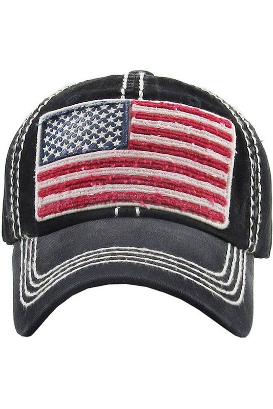 Vintage American Flag Baseball Cap (Black)