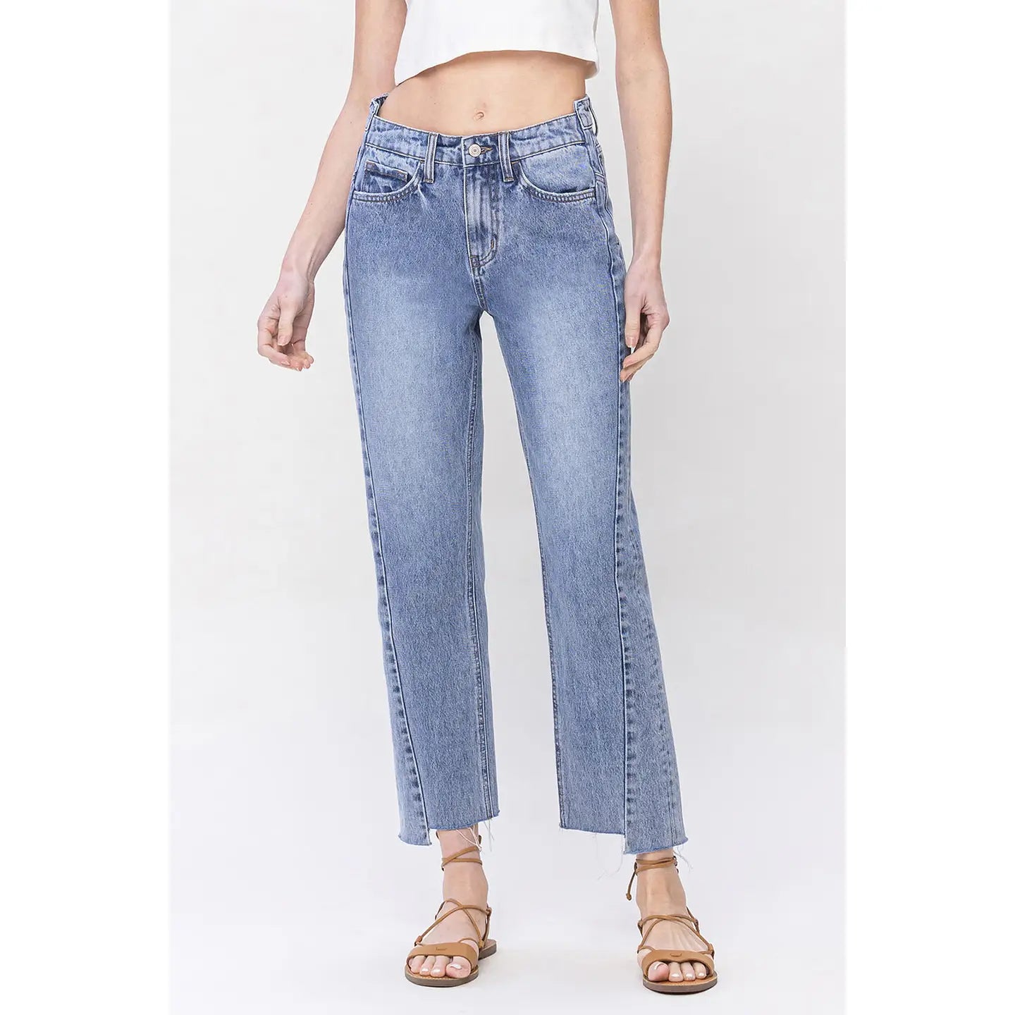 Raw Hem High Rise Straight Jeans