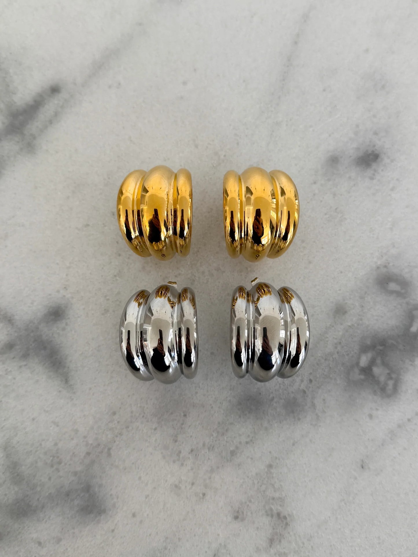 Bella Hoops (Gold) — 18k gold plated stainless steel water-resistant lightweight hoop earrings with lifetime warranty, available at Frost Impressions Boutique in Wapakoneta, Ohio.