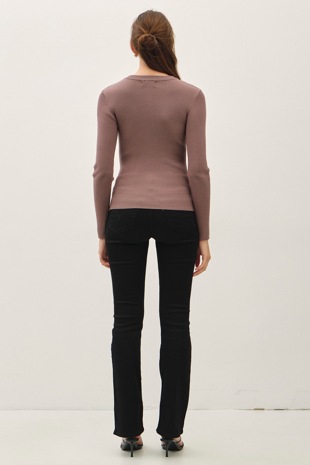 Brown crewneck rib knit fitted long sleeve sweater β Chateau Classic Rib Sweater (Brown) from Frost Impressions Boutique.