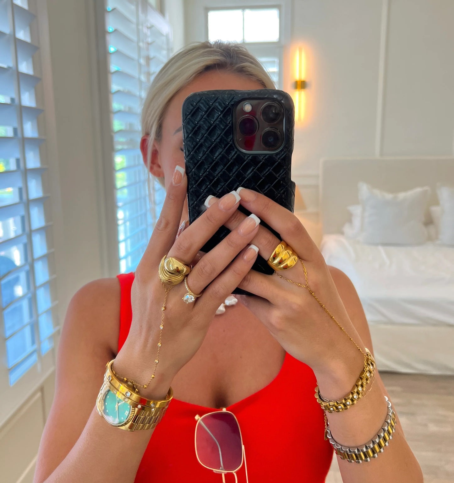 Diamond Hand Chain — 18k gold plated stainless steel hand bracelet with diamond accents, available at Frost Impressions Boutique in Wapakoneta, Ohio.