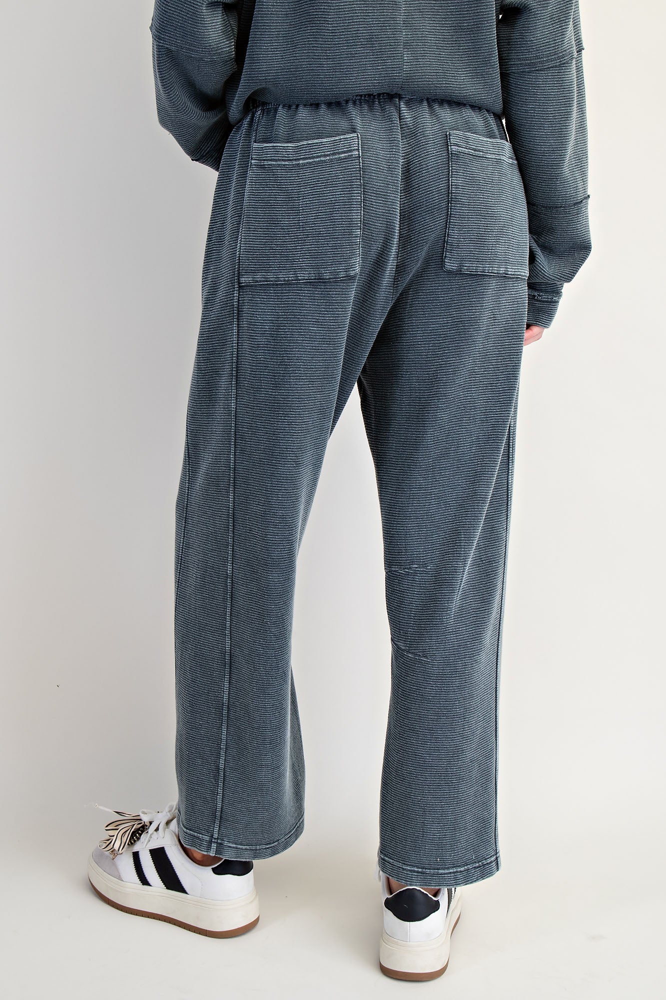 Smoke mineral washed textured terry lounge set with hoodie pullover and wide-leg pants — Frosted Everyday Set (Smoke) from Frost Impressions Boutique.