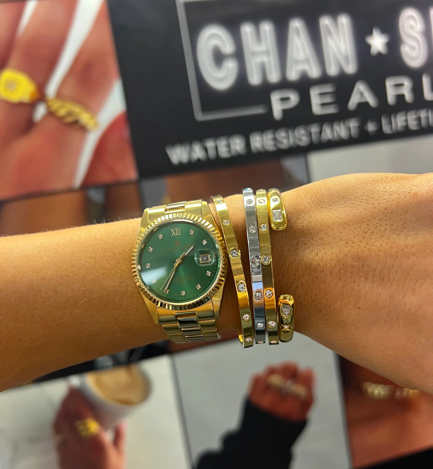 Glam Bangle (Gold) β 18k gold plated stainless steel water-resistant bracelet, available at Frost Impressions Boutique in Wapakoneta, Ohio.