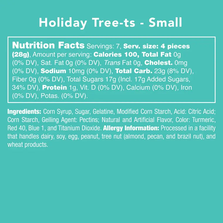 Avery’s Holiday Tree-Ts from Candy Club — tree-shaped tart gummies in strawberry and green apple flavors, available at Sweet Impressions by Avery.