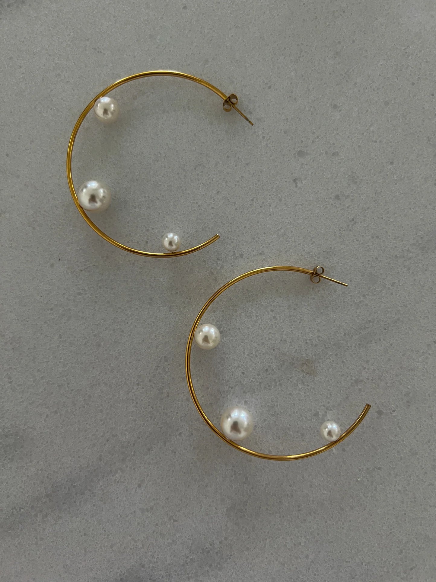 Large Pearl Hoops — 18k gold plated stainless steel hoop earrings with pearl detailing, available at Frost Impressions Boutique in Wapakoneta, Ohio.