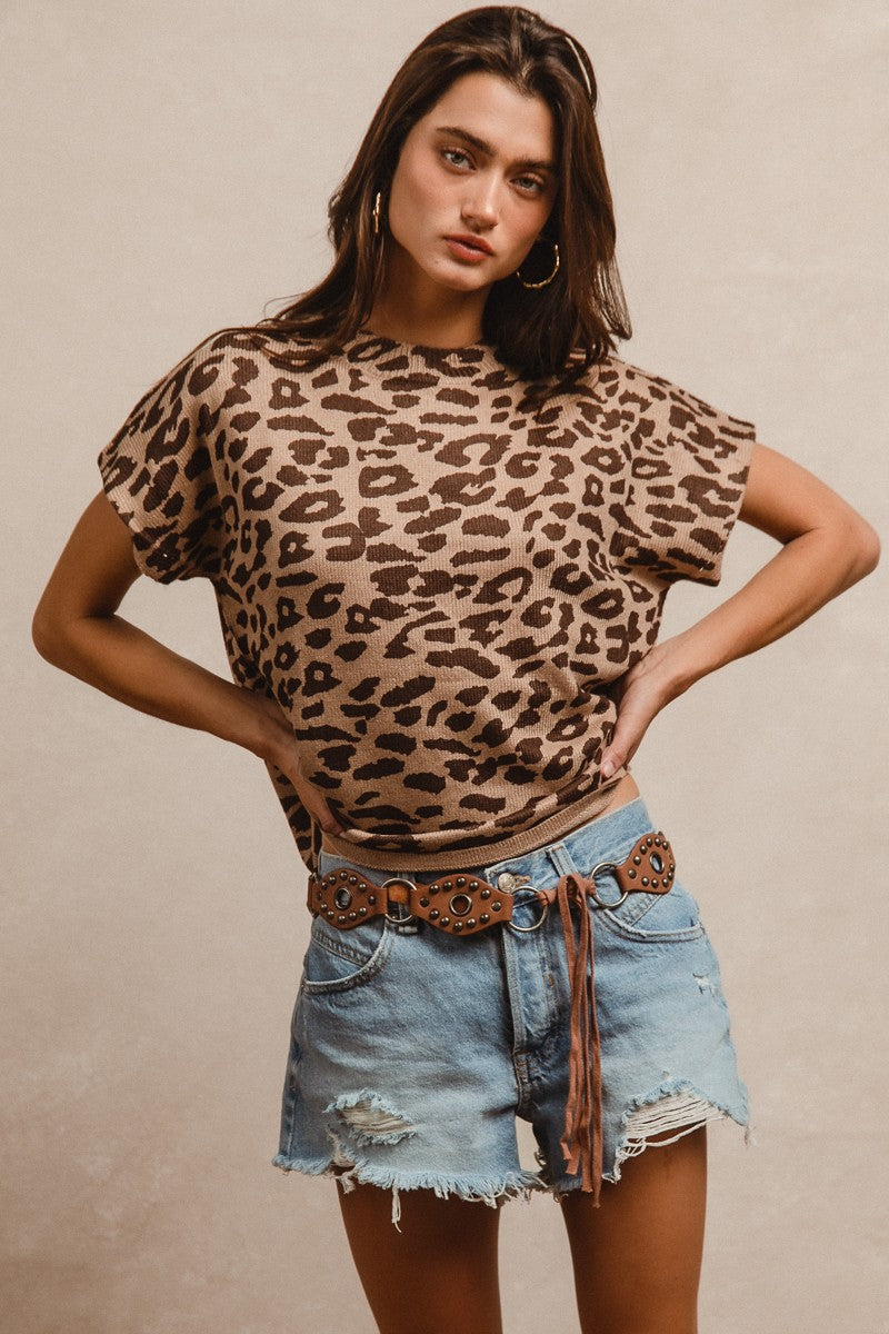 Leopard print knit sweater top with soft cozy texture β Wild At Heart Knit Top from Frost Impressions Boutique.