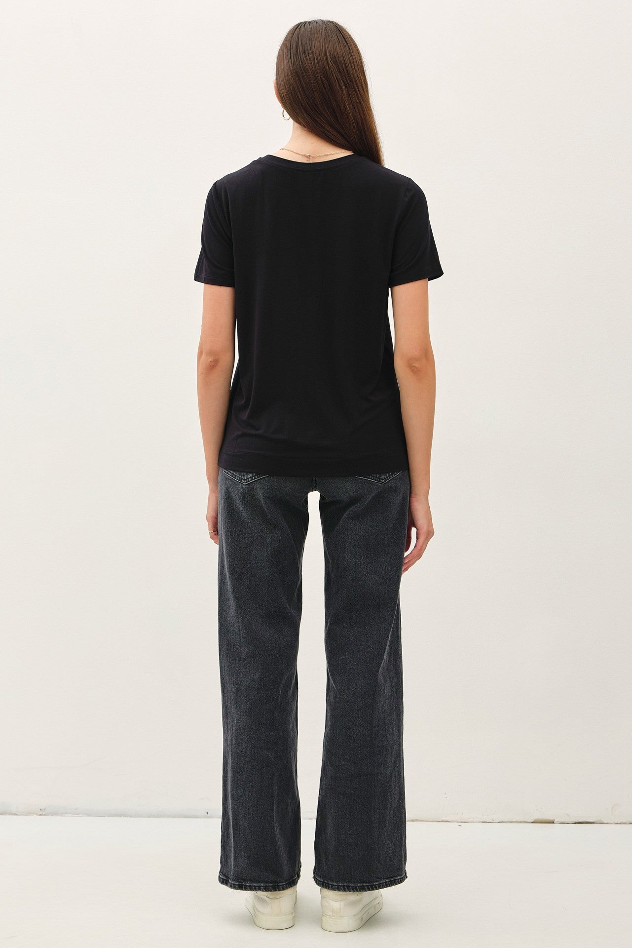 Black round neck short sleeve bamboo modal t-shirt β Frost Favorite Basic Tee (Black) from Frost Impressions Boutique.