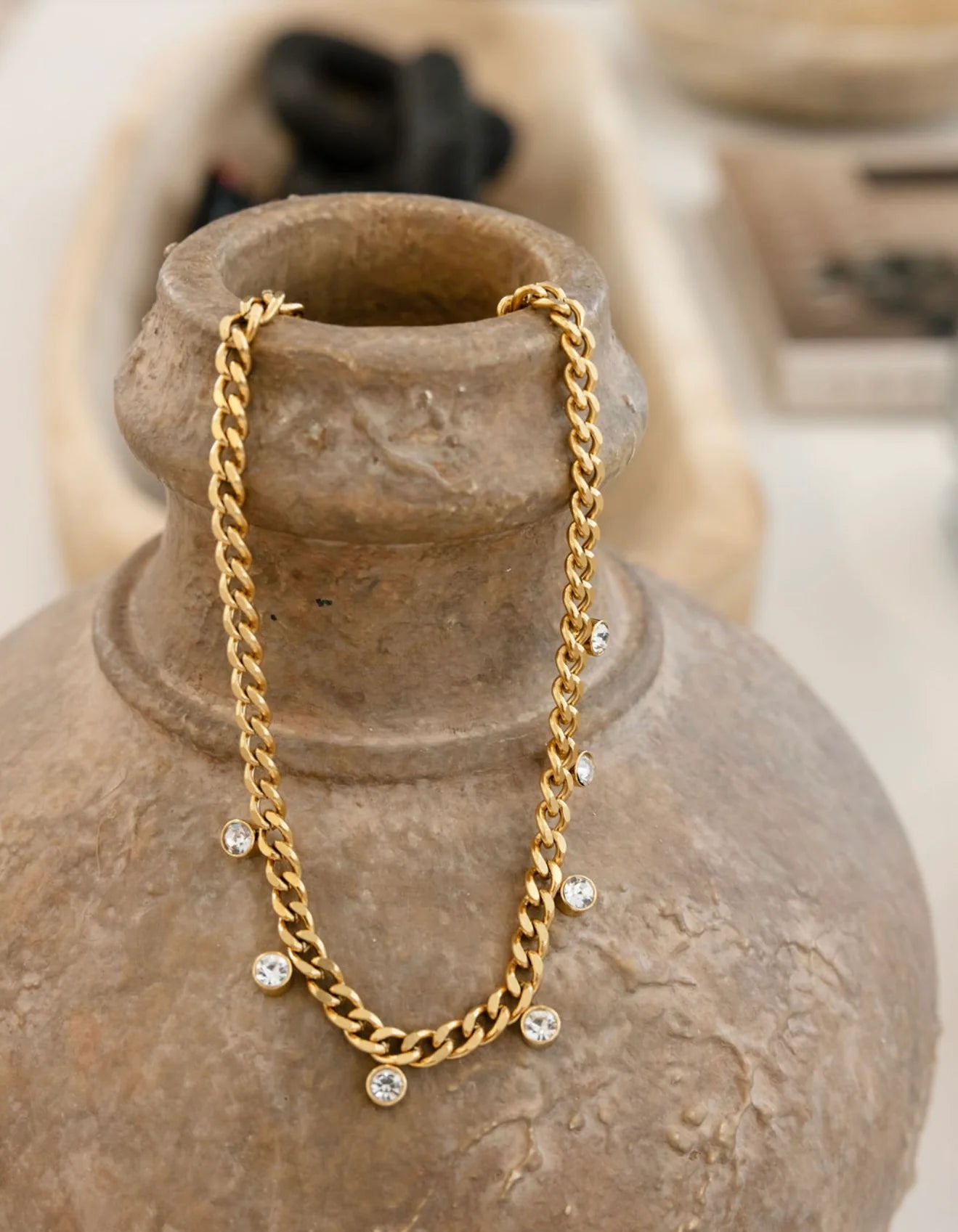 The Zoe Necklace β 18k gold plated stainless steel water-resistant necklace with lifetime warranty, available at Frost Impressions Boutique in Wapakoneta, Ohio.