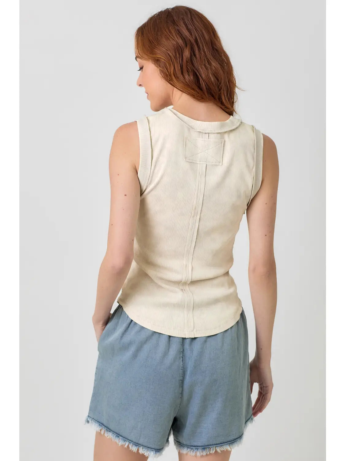 Washed ribbed tank top with hi-lo hem, round neck, and fitted everyday style in multiple colors