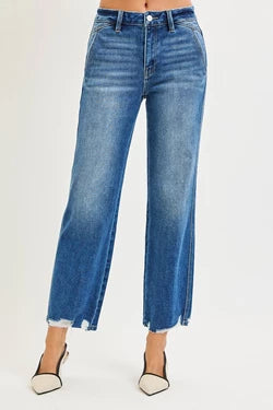 High Rise Ankle Straight Hem Jeans