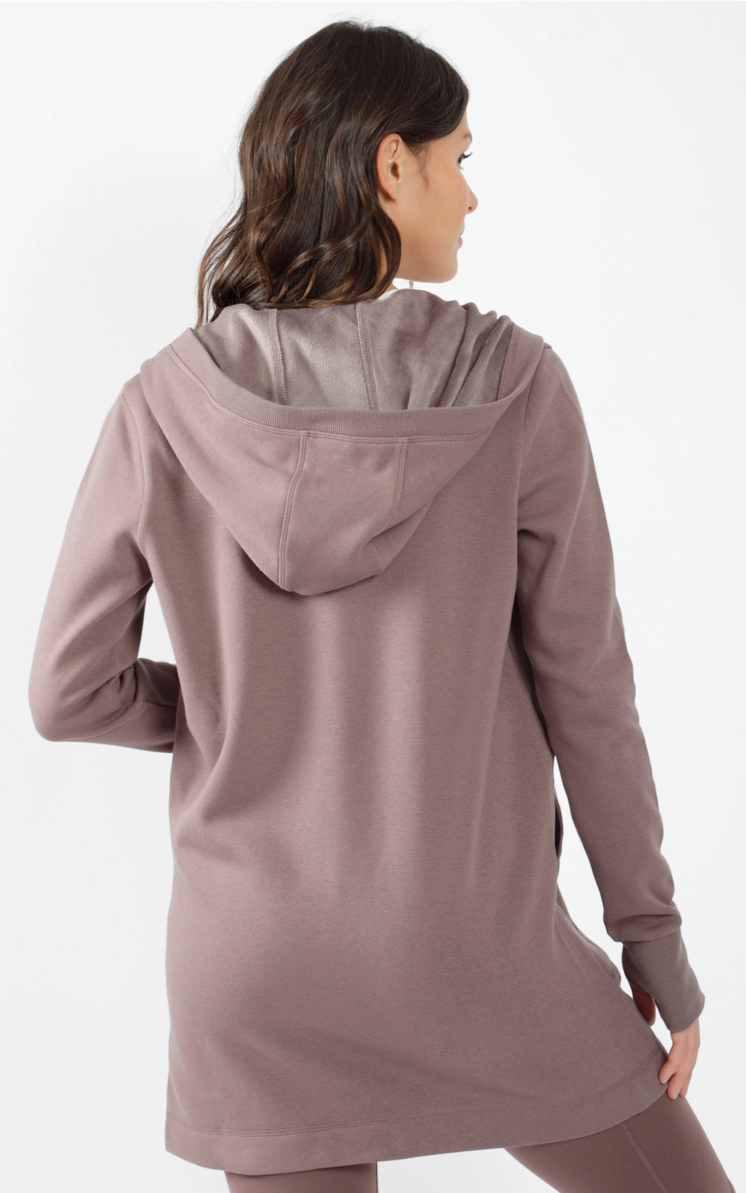 Frosted Fleece Hoodie Cardigan in iron gray β super soft butter fleece hoodie cardigan with thumb holes.