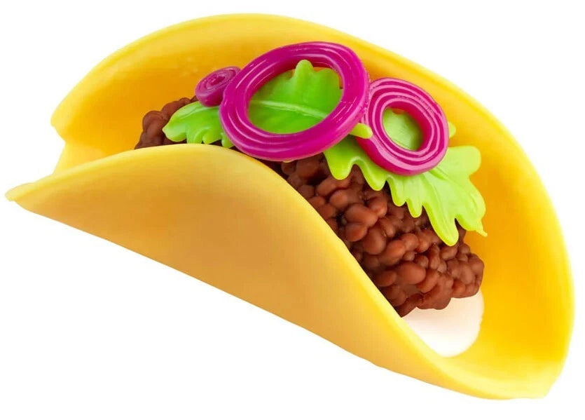 Stretchy taco squeeze toy made of soft TPR material sold as a random blind style