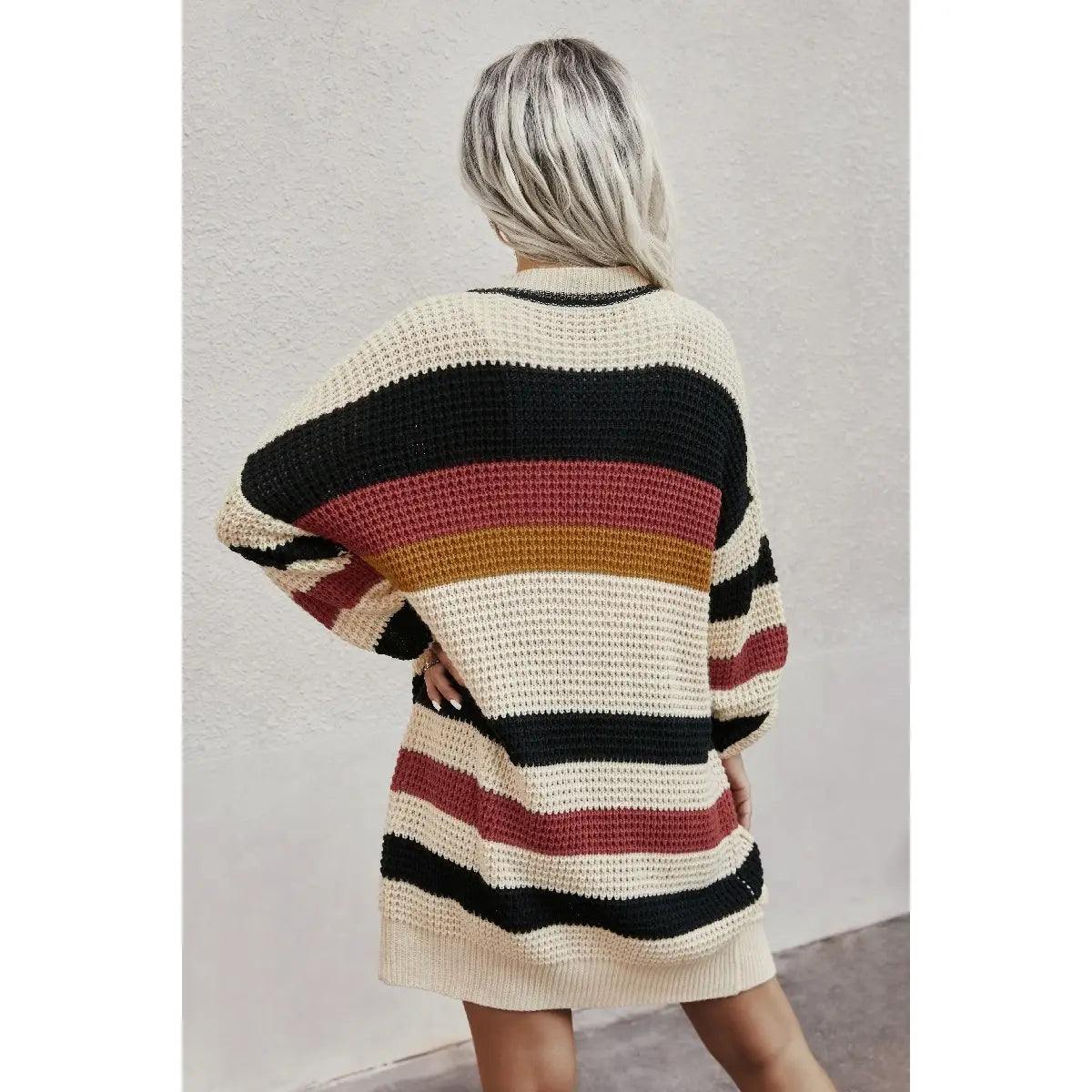 Striped color block knit cardigan from Frost Impressions Boutique in Wapakoneta, Ohio.