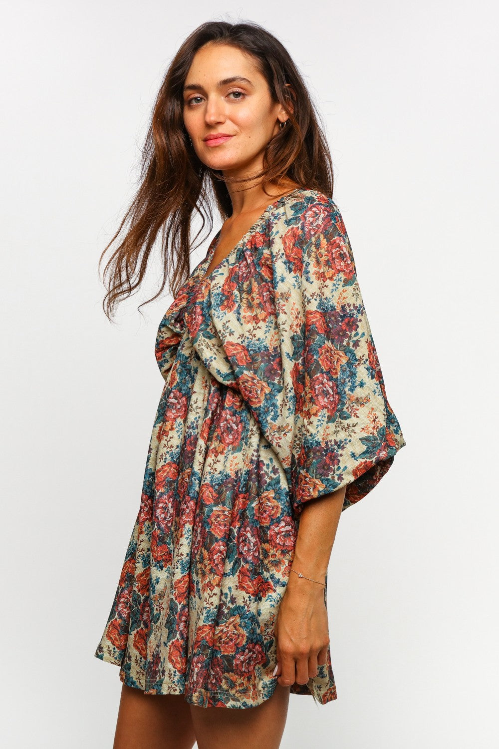 Rust vintage floral babydoll dress with dolman bubble sleeves from Frost Impressions Boutique Wapakoneta Ohio