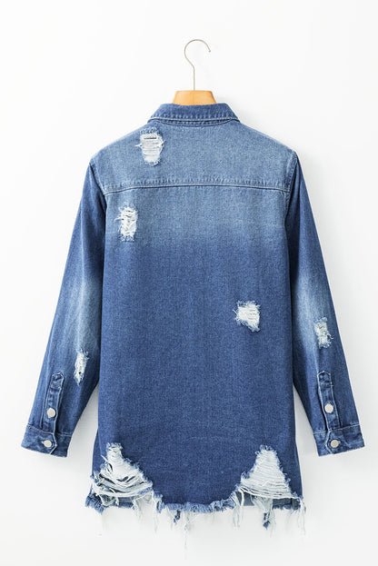 Frayed Long Denim Shirt Jacket