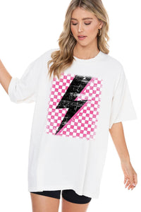 Checkered Pink Bolt Graphic Tee