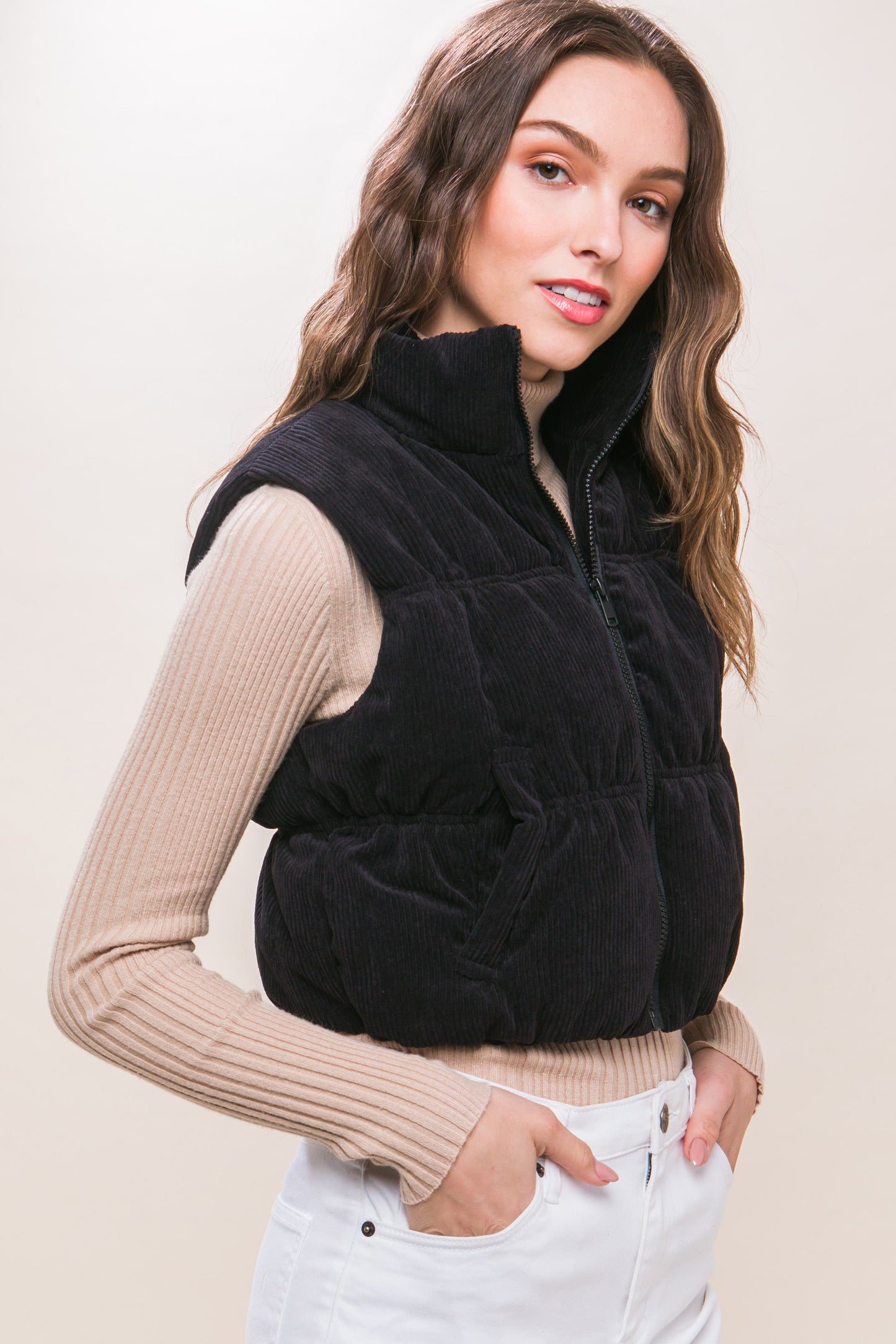 Corduroy Puffer Vest (Black)