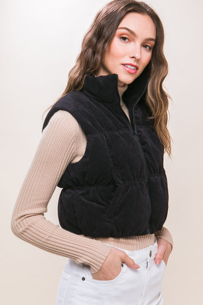 Corduroy Puffer Vest (Black)