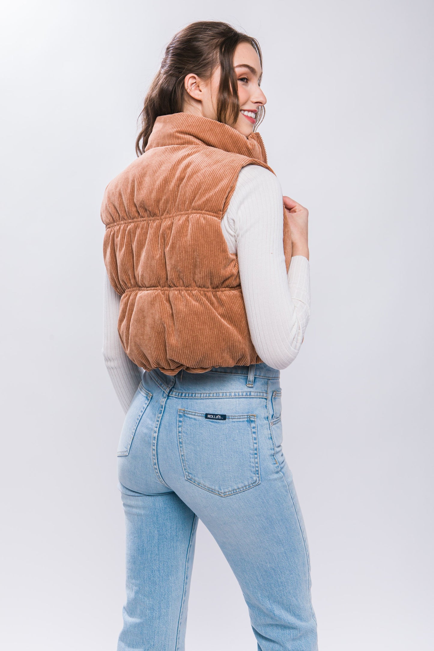 Corduroy Puffer Vest (Camel)