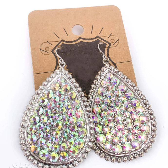 Reba Rhinestone Teardrop Earrings (Silver)