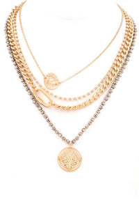 Layered Gold Charm Necklace (Hematite)