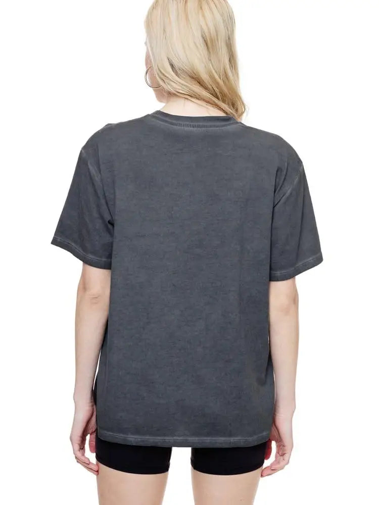 Black World Tour Rock N Roll lunar pigment-dyed tee with vintage eagle graphic and boxy boyfriend fit — Frost Impressions Boutique.