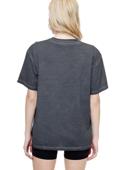 Black World Tour Rock N Roll lunar pigment-dyed tee with vintage eagle graphic and boxy boyfriend fit — Frost Impressions Boutique.