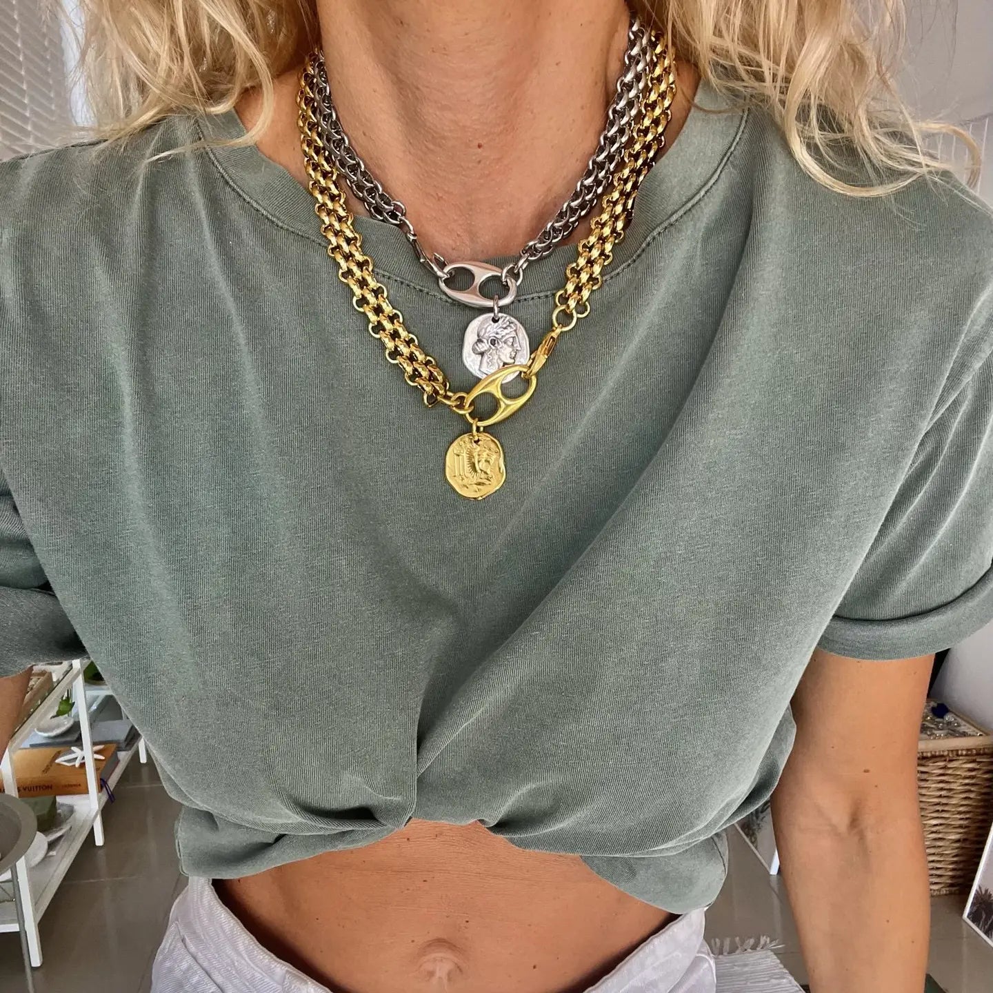 Silver Coin Statement Necklace