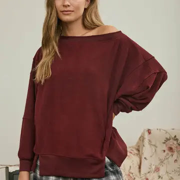 Off The Shoulder Knit Top - Burgundy