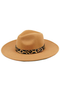 Leopard Trim Felt Hat (Tan)