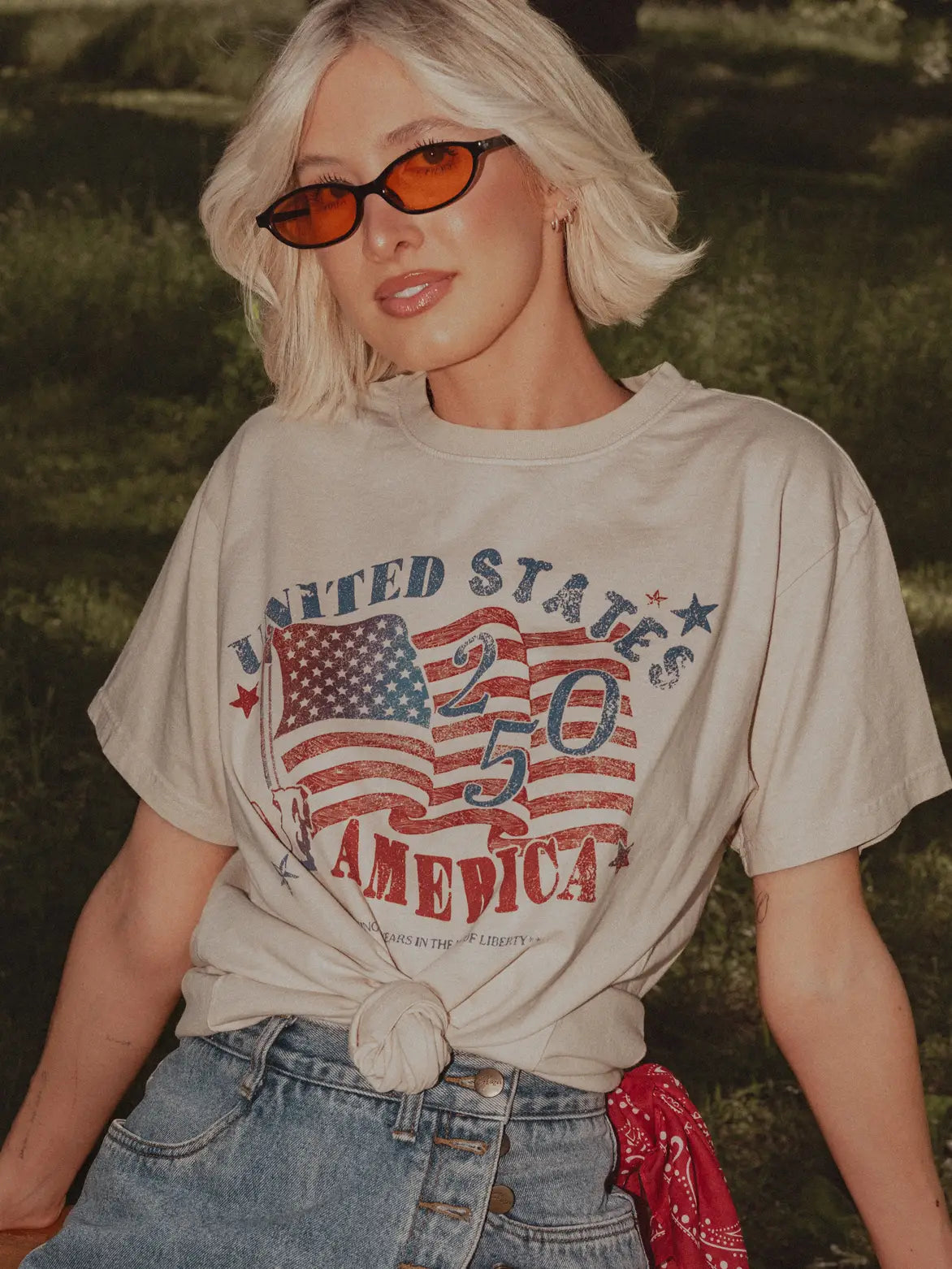 Off white pigment dyed patriotic USA 250th graphic tee with relaxed cropped fit