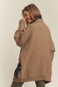 Denim Contrast Sweater Cardi (Khaki)