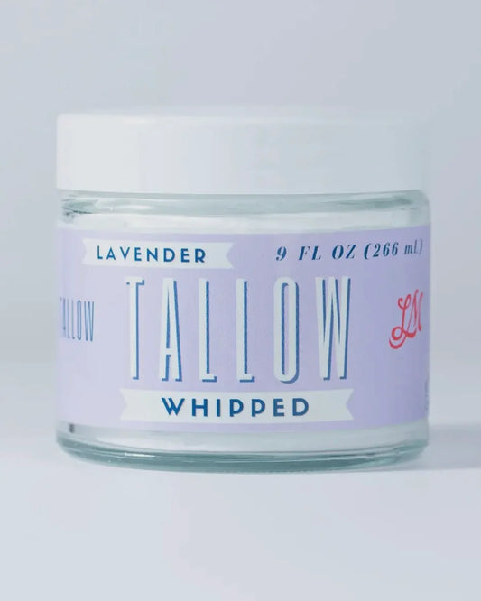 Lavender Whipped Tallow — 9oz jar of all-natural, grass-fed beef tallow moisturizer infused with lavender, available at Frost Impressions Boutique in Wapakoneta, Ohio.