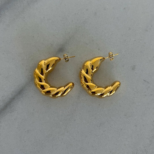 Amelia Hoops — 18k gold plated stainless steel water-resistant hoop earrings, available at Frost Impressions Boutique in Wapakoneta, Ohio.