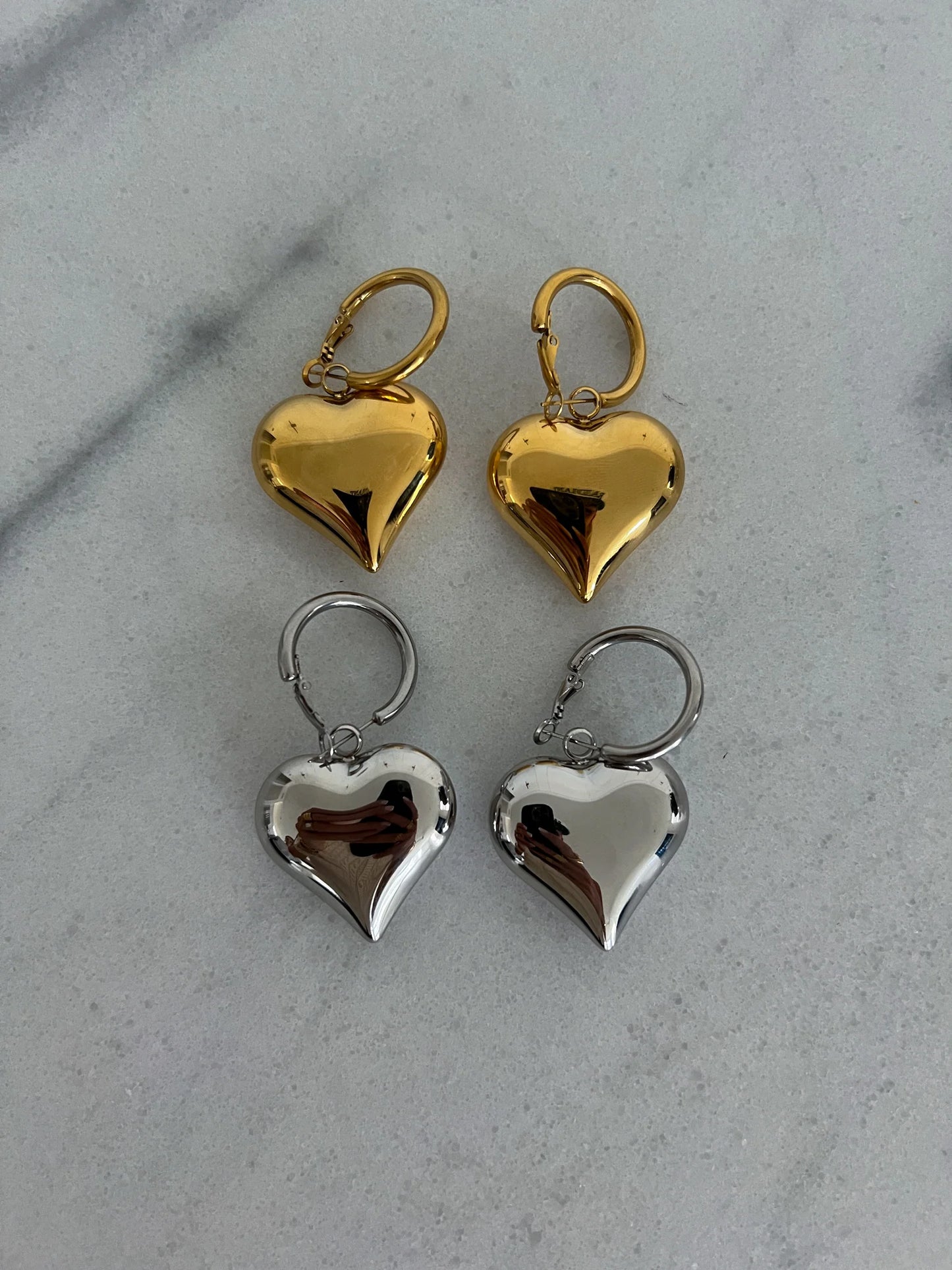 Bubble Heart Earrings (Silver) — silver stainless steel water-resistant heart earrings, available at Frost Impressions Boutique in Wapakoneta, Ohio.