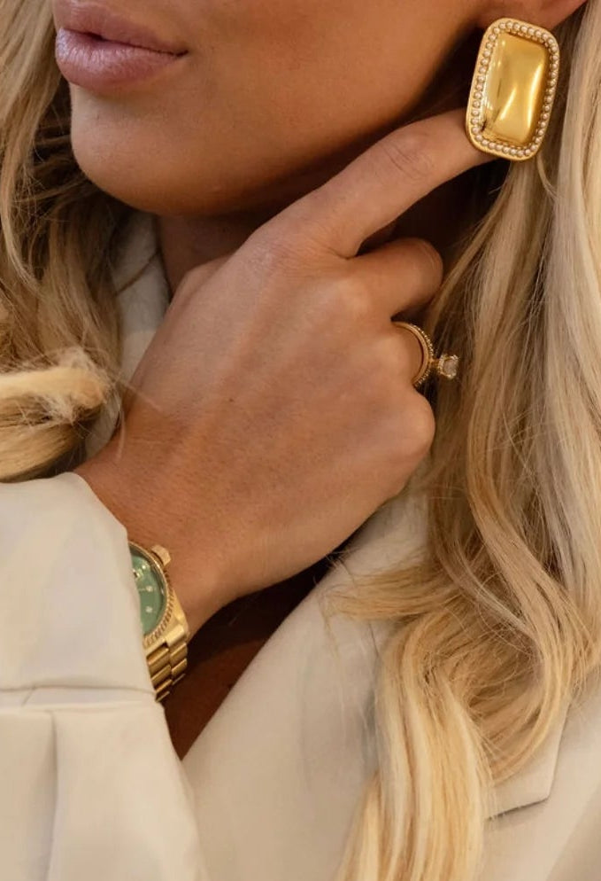 Callista Earrings (Gold) — 18k gold plated stainless steel water-resistant lightweight earrings with lifetime warranty, available at Frost Impressions Boutique in Wapakoneta, Ohio.