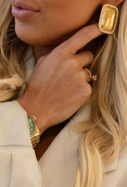 Callista Earrings (Gold) — 18k gold plated stainless steel water-resistant lightweight earrings with lifetime warranty, available at Frost Impressions Boutique in Wapakoneta, Ohio.