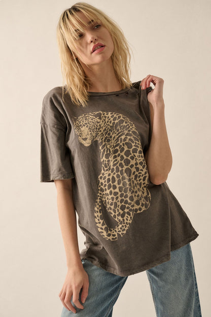 Wild Thing Mineral Tee — vintage cheetah graphic mineral-washed oversized t-shirt in iron gray from Frost Impressions Boutique in Wapakoneta, Ohio.