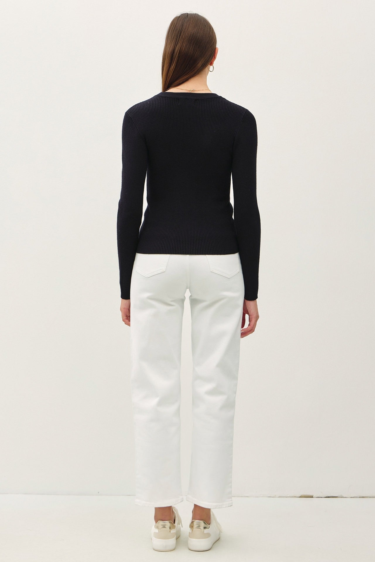 Black crewneck rib knit fitted long sleeve sweater — Chateau Classic Rib Sweater (Black) from Frost Impressions Boutique.