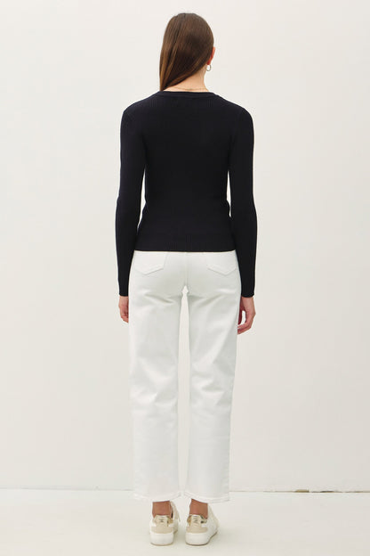 Black crewneck rib knit fitted long sleeve sweater — Chateau Classic Rib Sweater (Black) from Frost Impressions Boutique.