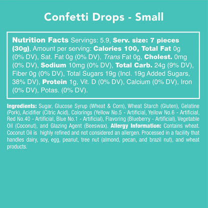 Avery’s Confetti Drops from Candy Club — gummy candy drops coated in rainbow nonpareils, available at Sweet Impressions by Avery.
