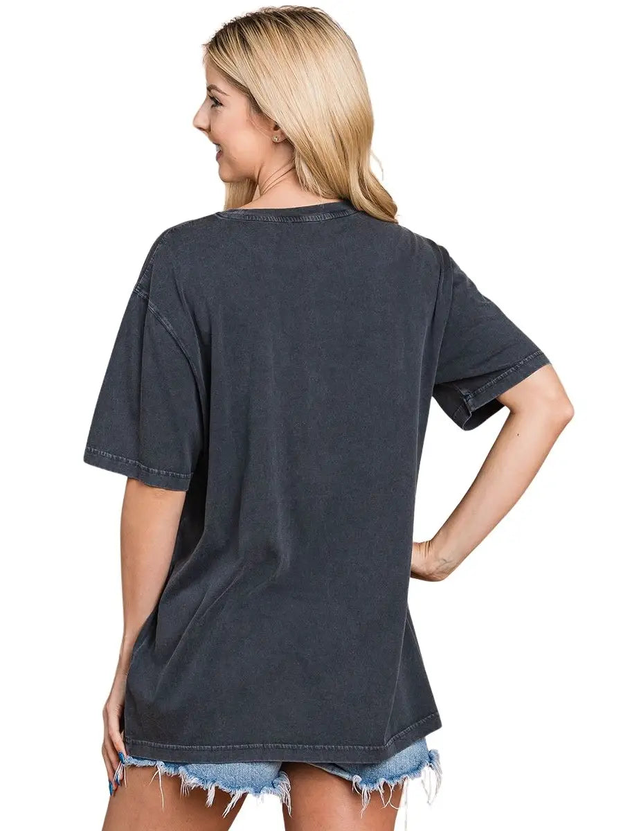 Cowboys & Country Music Tee — black vintage-washed boyfriend graphic tee from Frost Impressions Boutique.