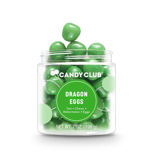 Avery’s Dragon Eggs candy from Candy Club — mystical egg-shaped candies with a hard shell and sour watermelon chewy center, available at Sweet Impressions by Avery.