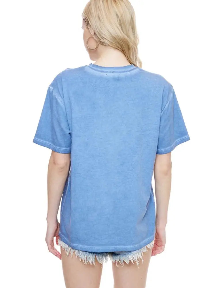 Blue Dreamer World Tour lunar pigment-dyed leopard graphic tee with boxy boyfriend fit — Frost Impressions Boutique.