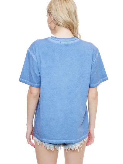 Blue Dreamer World Tour lunar pigment-dyed leopard graphic tee with boxy boyfriend fit — Frost Impressions Boutique.