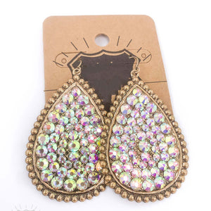 Reba Rhinestone Teardrop Earrings (Gold)