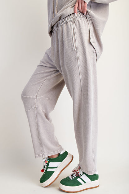 Heather gray mineral washed textured terry lounge set with hoodie pullover and wide-leg pants — Frosted Everyday Set (Heather Gray) from Frost Impressions Boutique.