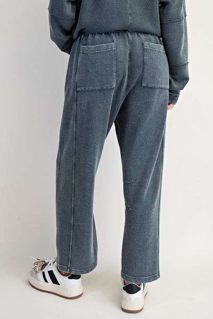 Smoke mineral washed textured terry lounge set with hoodie pullover and wide-leg pants — Frosted Everyday Set (Smoke) from Frost Impressions Boutique.