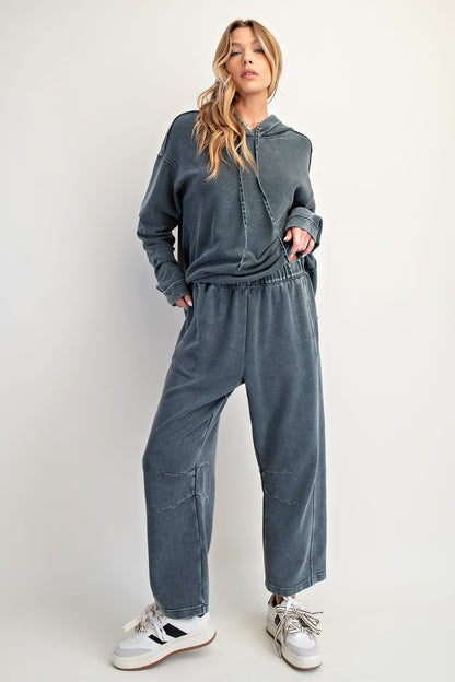Smoke mineral washed textured terry lounge set with hoodie pullover and wide-leg pants — Frosted Everyday Set (Smoke) from Frost Impressions Boutique.
