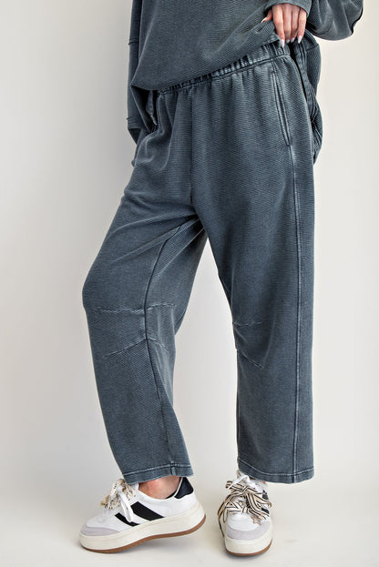 Smoke mineral washed textured terry lounge set with hoodie pullover and wide-leg pants — Frosted Everyday Set (Smoke) from Frost Impressions Boutique.